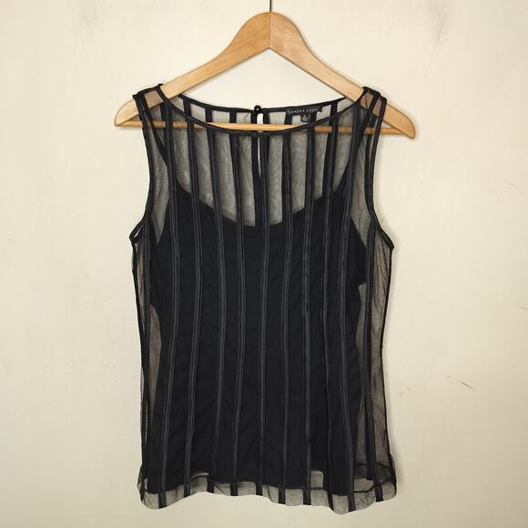 Sandra Darren Black Sheer Mesh Striped Top - Picture 1 of 9